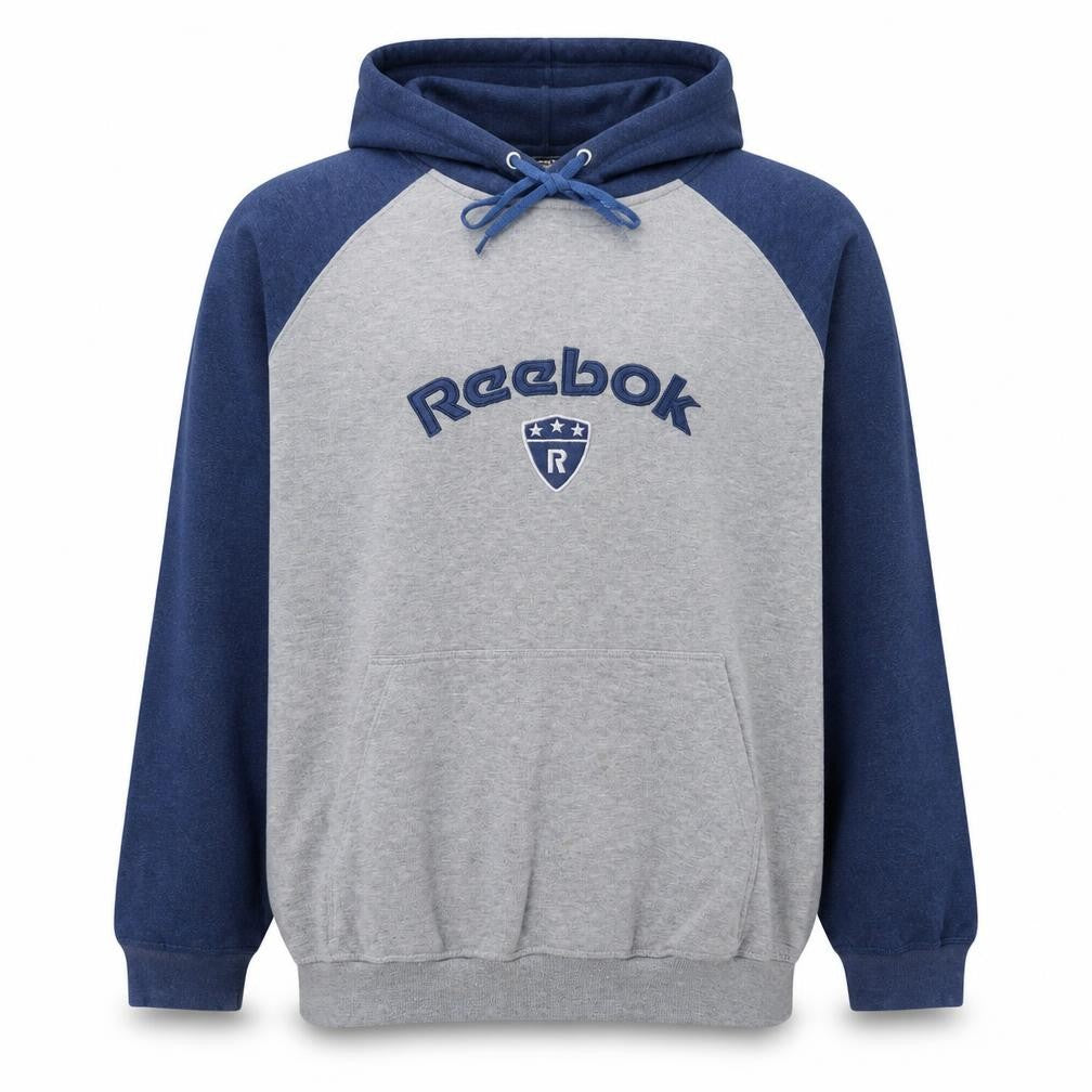 Reebok Men's Grey & Blue Pullover Hoodie Size L Sports Fleece