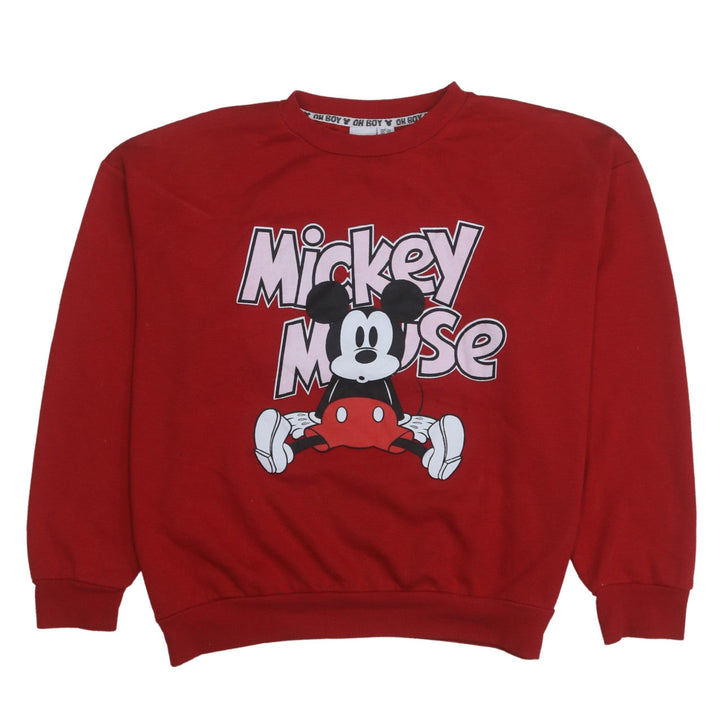 Disney Women Red Mickey Mouse Graphic Pullover Sweatshirt L