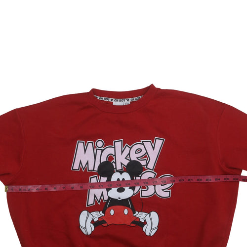 Disney Women Red Mickey Mouse Graphic Pullover Sweatshirt L