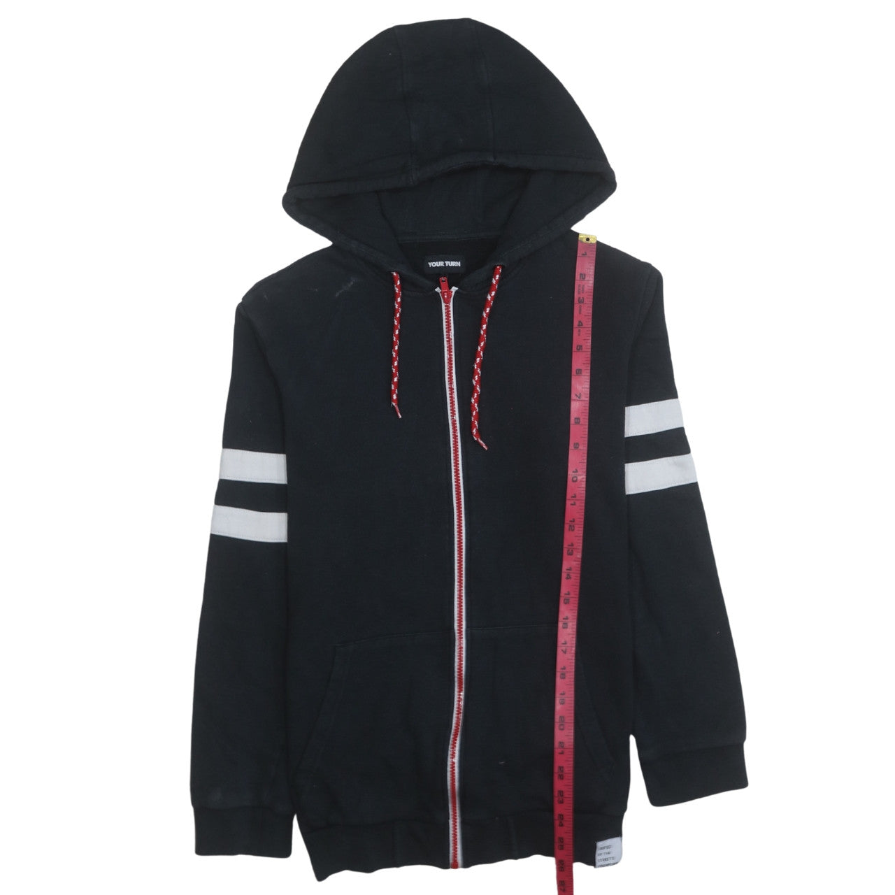Your Turn Men’s Black Full Zip Hoodie M Sports Stripe Casual