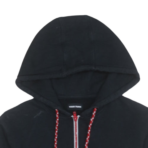 Your Turn Men’s Black Full Zip Hoodie M Sports Stripe Casual