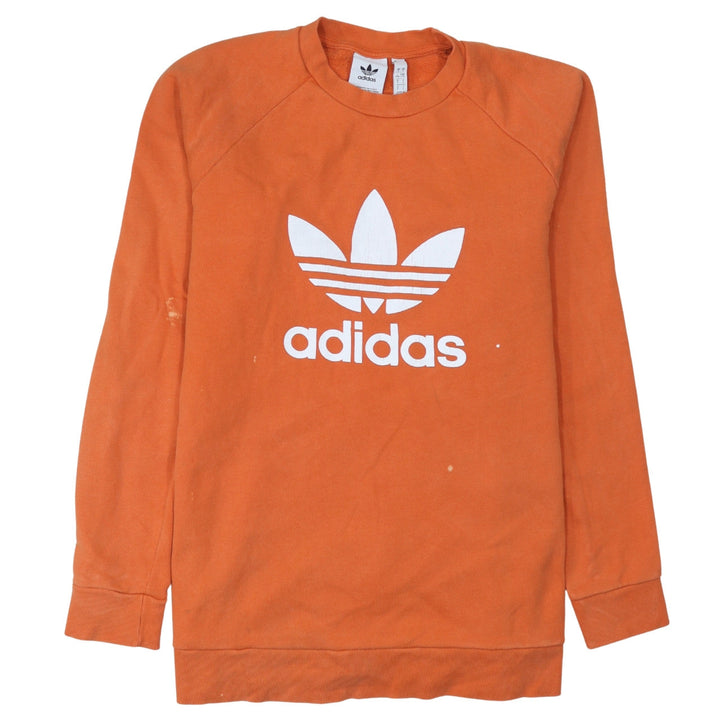 Adidas Mens Orange Logo Crew Neck Pullover Sweatshirt Size L