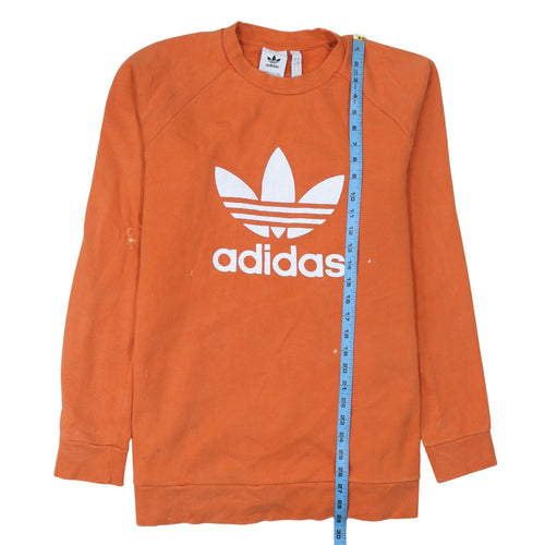 Adidas Mens Orange Logo Crew Neck Pullover Sweatshirt Size L