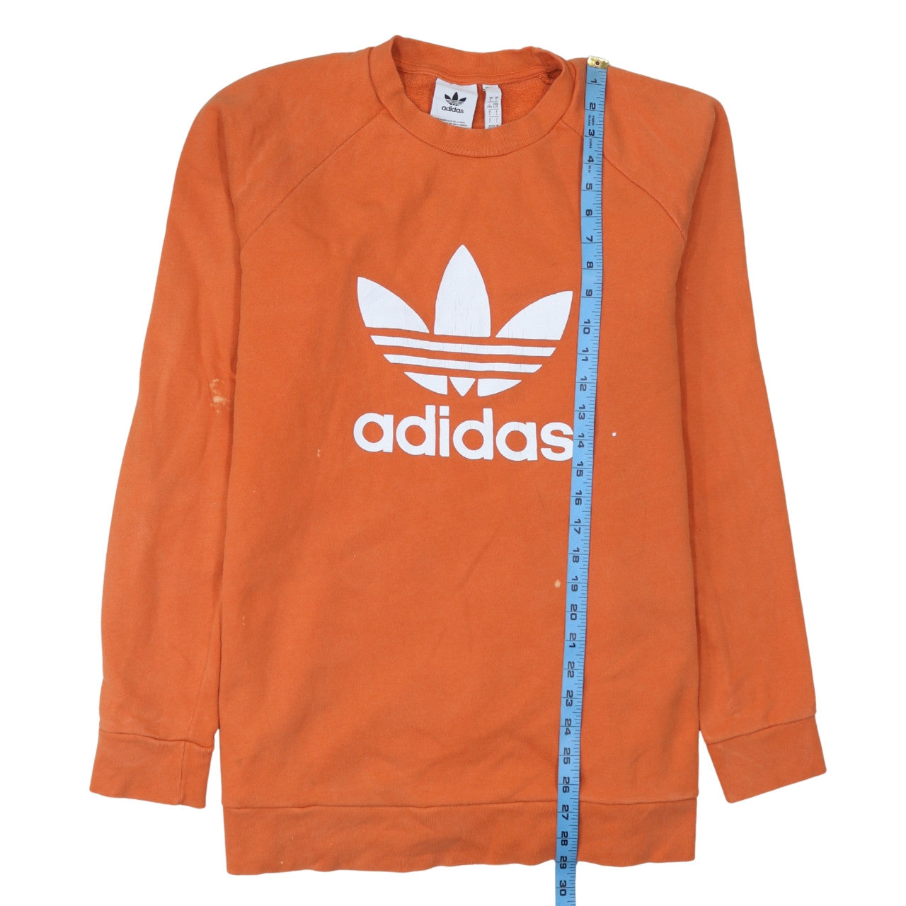 Adidas Mens Orange Logo Crew Neck Pullover Sweatshirt Size L