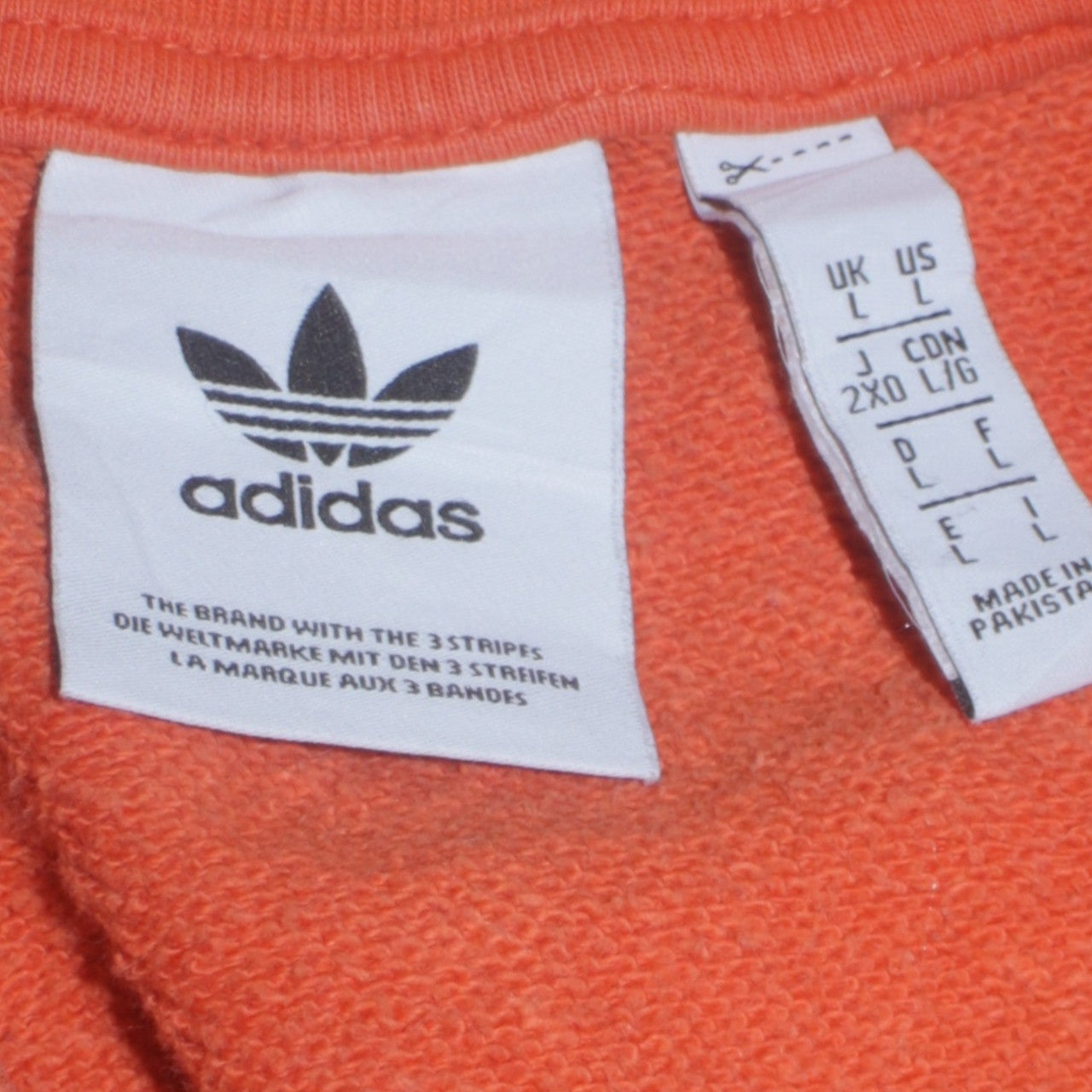 Adidas Mens Orange Logo Crew Neck Pullover Sweatshirt Size L