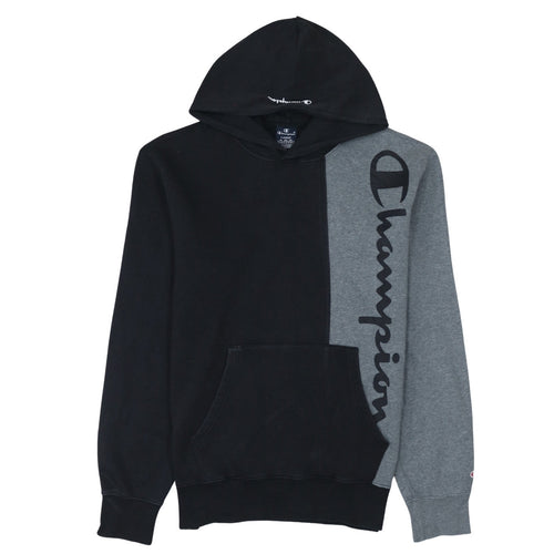 Champion Men’s Black Grey Pullover Hoodie Size L Logo Fleece