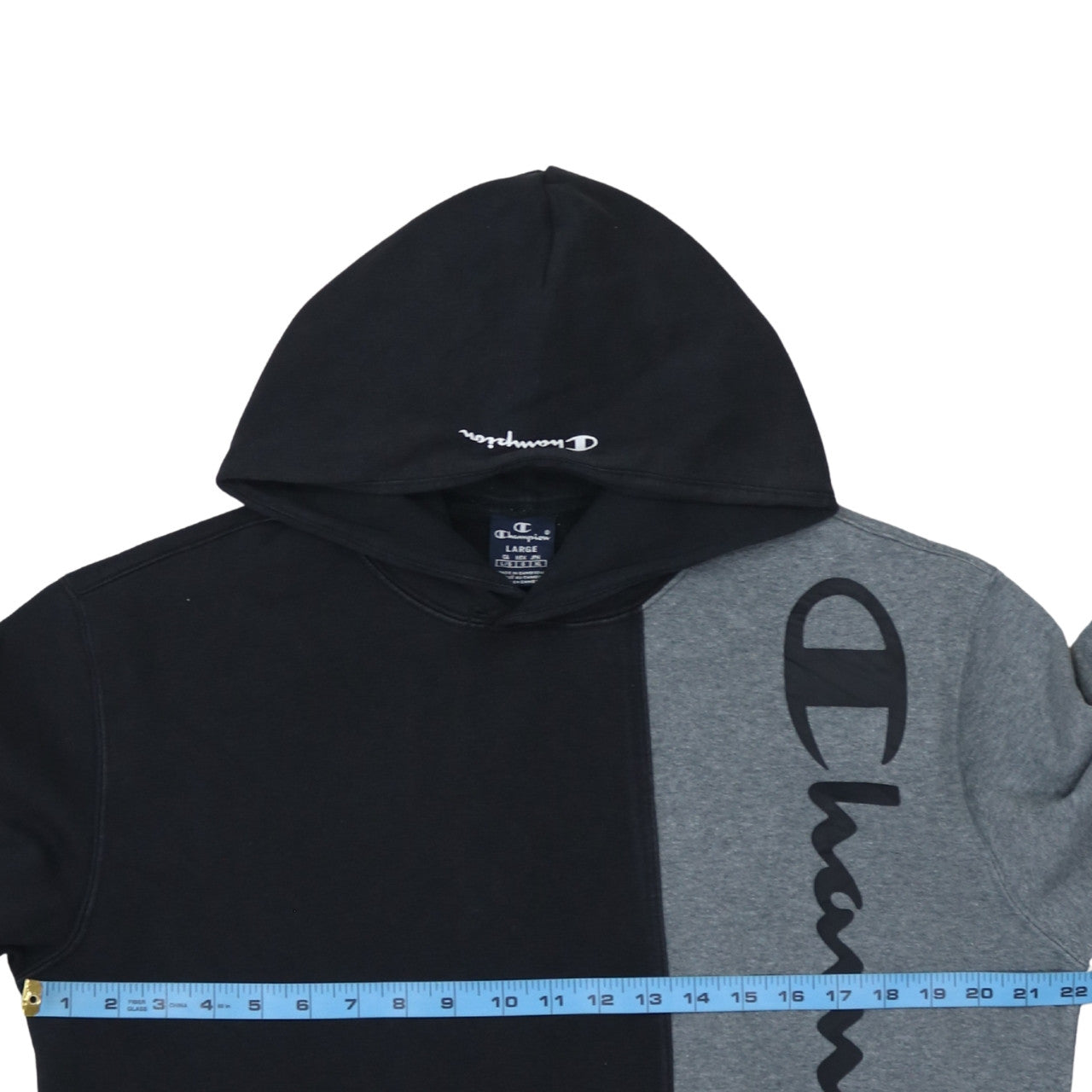 Champion Men’s Black Grey Pullover Hoodie Size L Logo Fleece