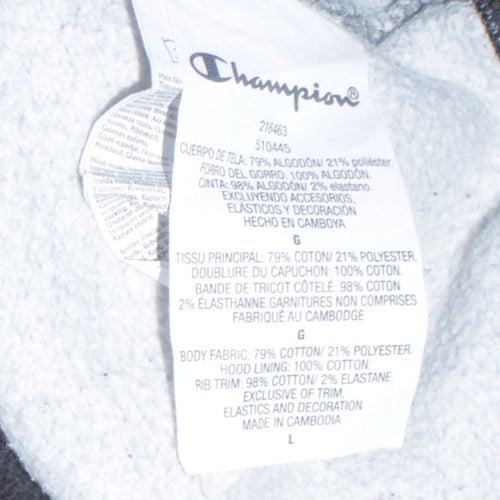 Champion Men’s Black Grey Pullover Hoodie Size L Logo Fleece
