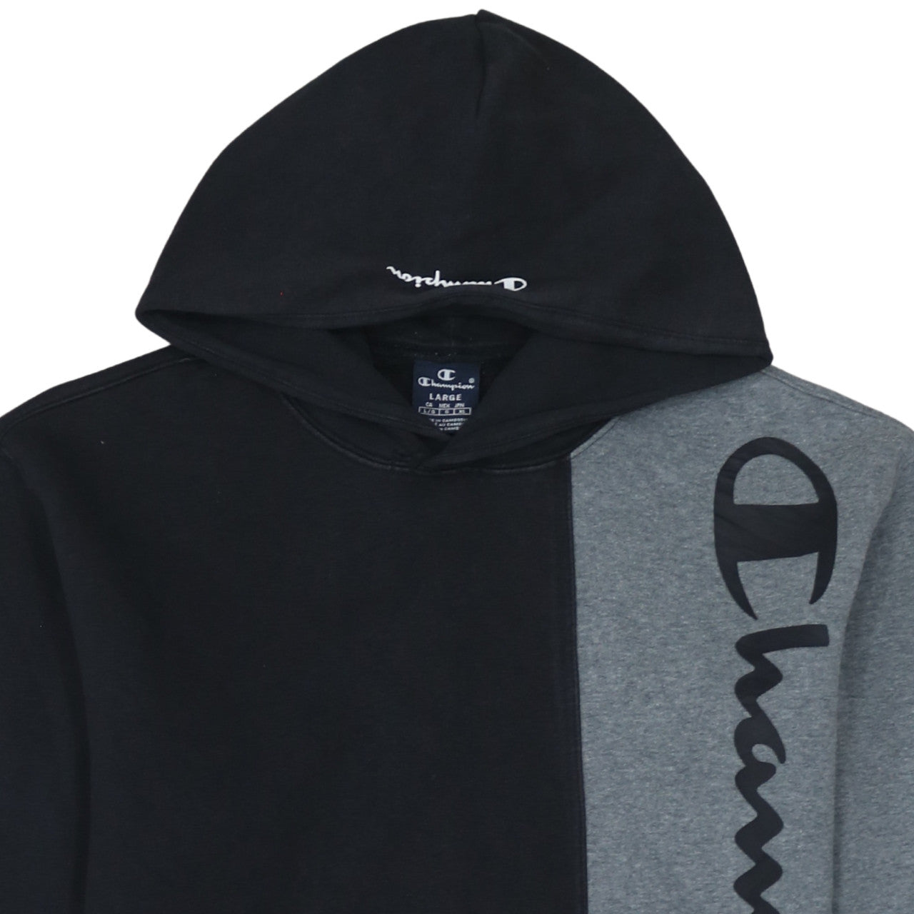 Champion Men’s Black Grey Pullover Hoodie Size L Logo Fleece