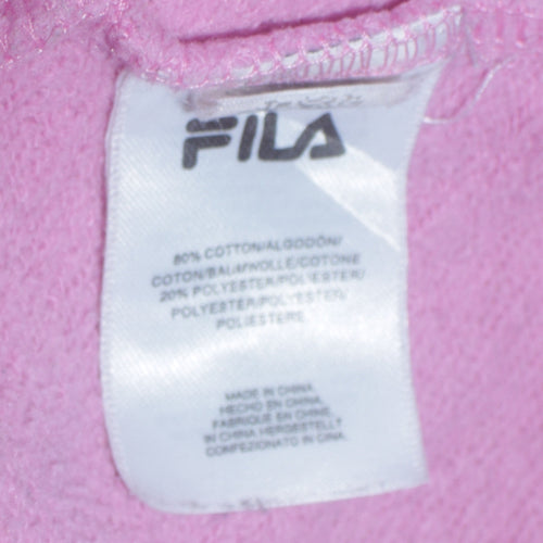 Fila Women Pink Pullover Hoodie Size M Cotton Blend Logo Sweatshirt