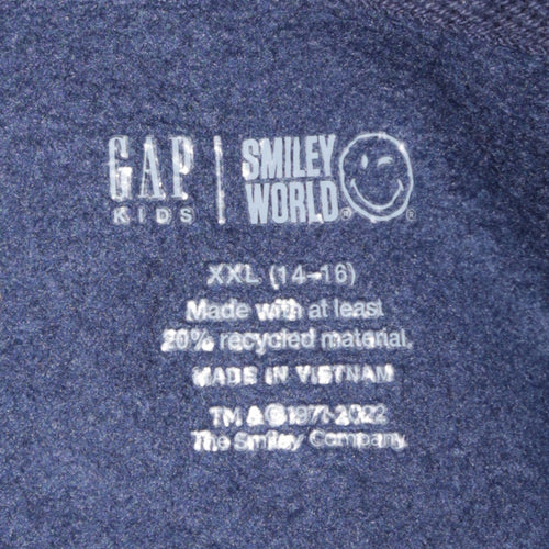 GAP Girls Black Smiley Pullover Hoodie XXL (14-16 Years) Fleece Cotton Blend