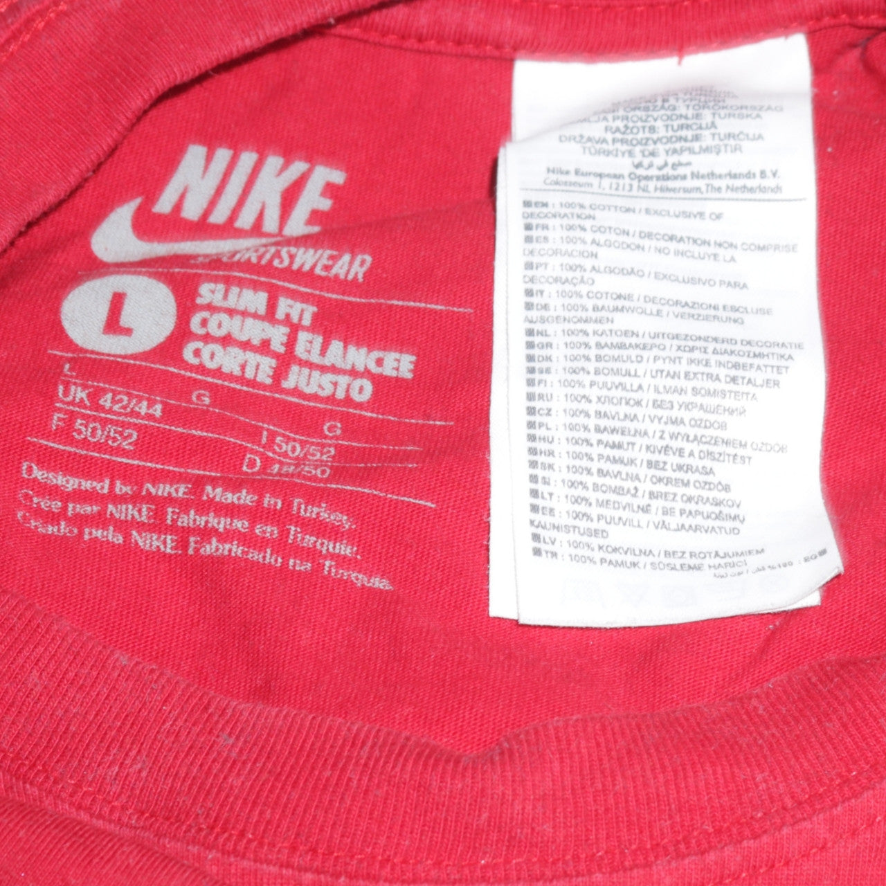 Nike Men's Red Slim Fit Graphic Sports T-Shirt Size L
