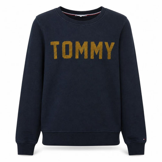 Front view of Tommy Hilfiger Men Blue Crew Neck Pullover Sweatshirt M