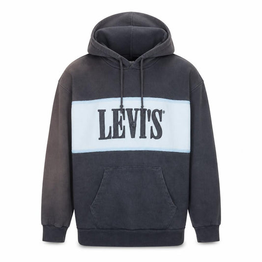 Front view of Levi's Men's Grey Pullover Hoodie XS Logo Cotton Blend