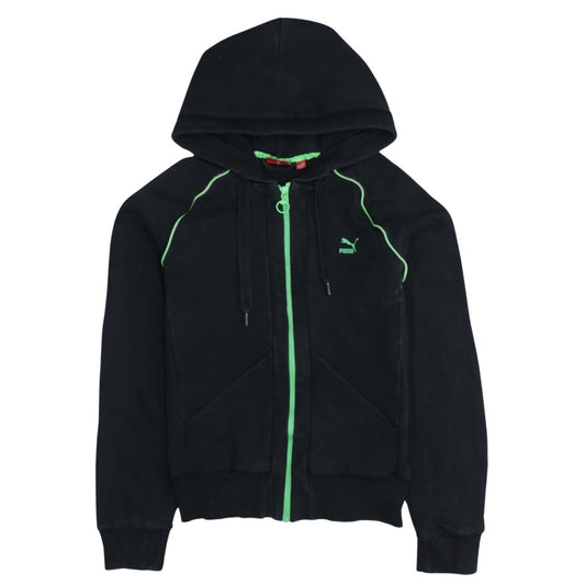 Puma Women's Black Full Zip Hoodie Size 14 with Green Trim
