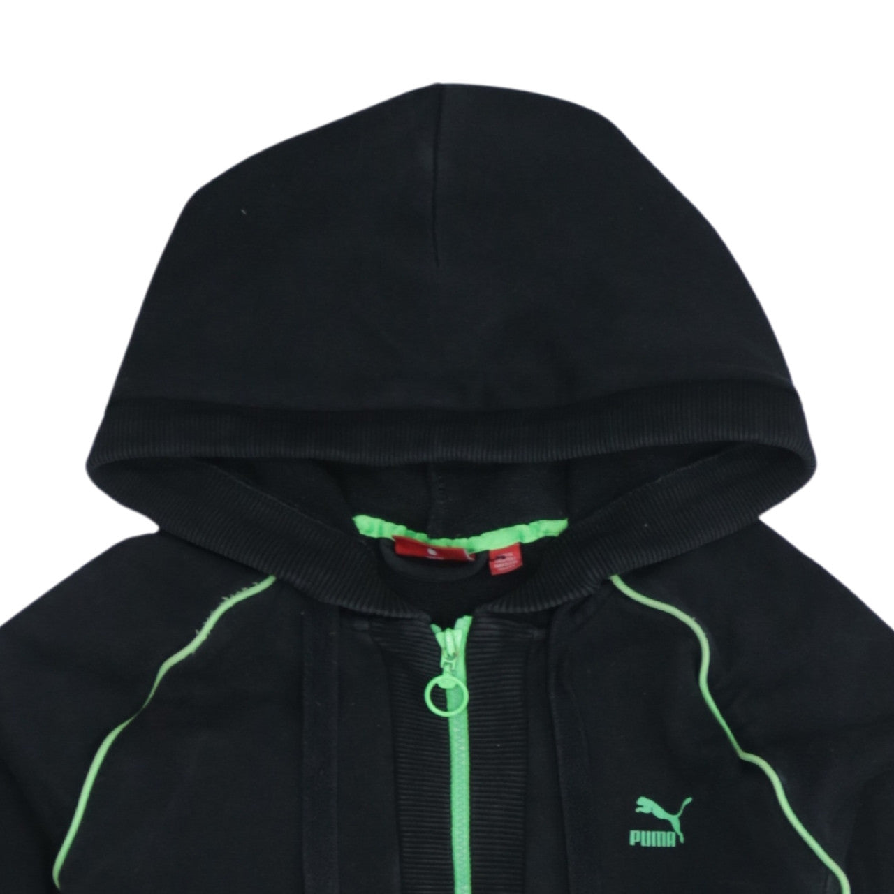 Puma Women's Black Full Zip Hoodie Size 14 with Green Trim