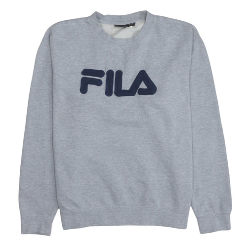 FILA Men's Grey Pullover Sweatshirt M Regular Fit Crew Neck Logo
