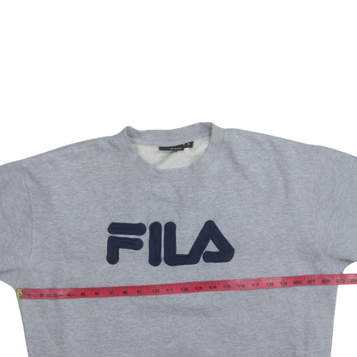 FILA Men's Grey Pullover Sweatshirt M Regular Fit Crew Neck Logo