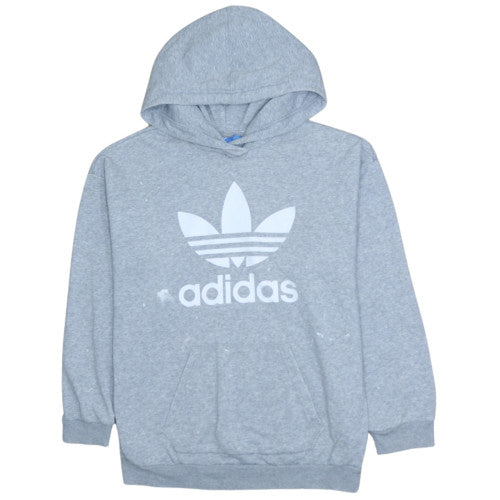 Adidas Women Grey Hooded Pullover Sweatshirt Size 10 Logo Print