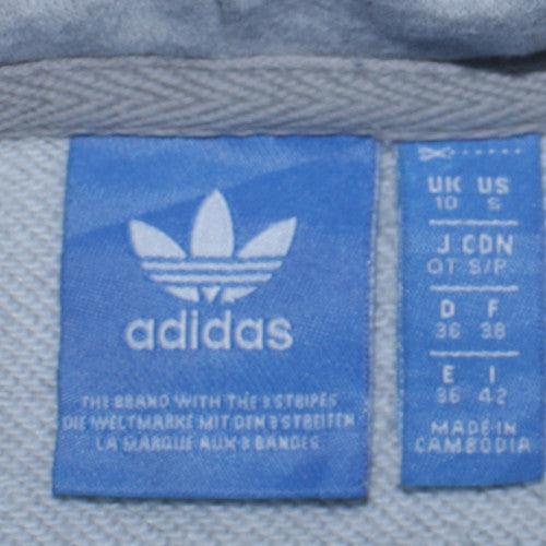 Adidas Women Grey Hooded Pullover Sweatshirt Size 10 Logo Print