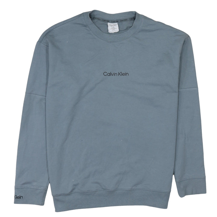 Calvin Klein Men's Blue Logo Crew Neck Cotton Sweatshirt L