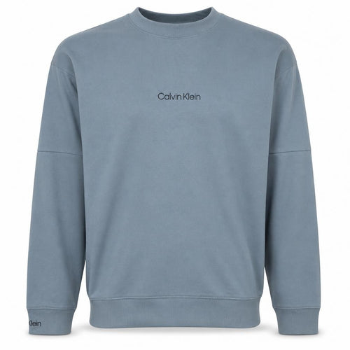 Calvin Klein Men's Blue Logo Crew Neck Cotton Sweatshirt L