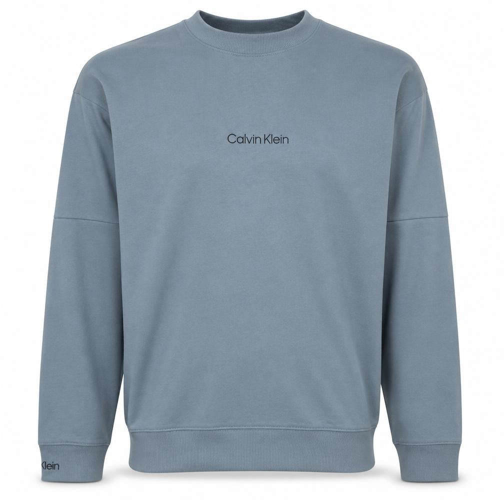 Calvin Klein Men's Blue Logo Crew Neck Cotton Sweatshirt L
