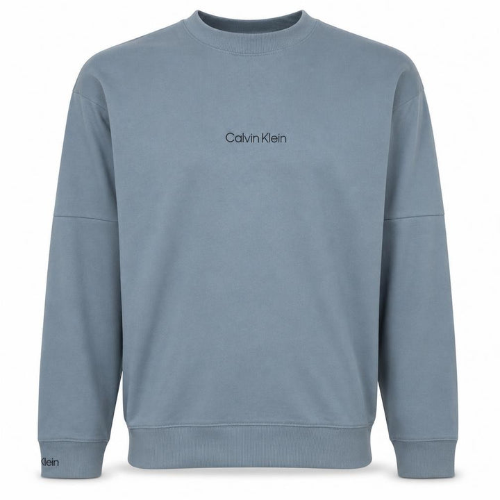Calvin Klein Men's Blue Logo Crew Neck Cotton Sweatshirt L
