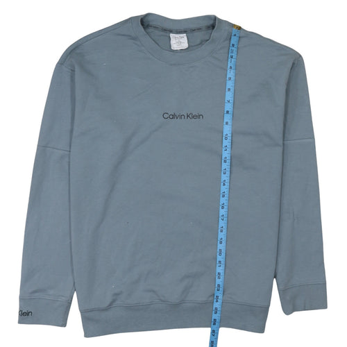 Calvin Klein Men's Blue Logo Crew Neck Cotton Sweatshirt L