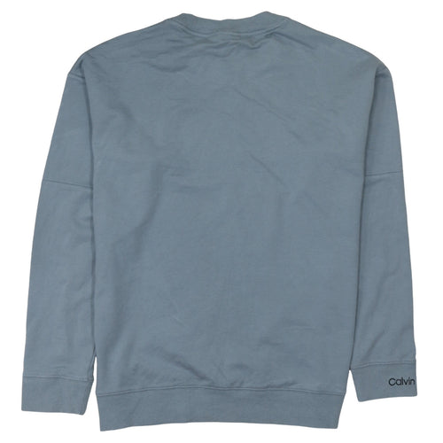 Calvin Klein Men's Blue Logo Crew Neck Cotton Sweatshirt L