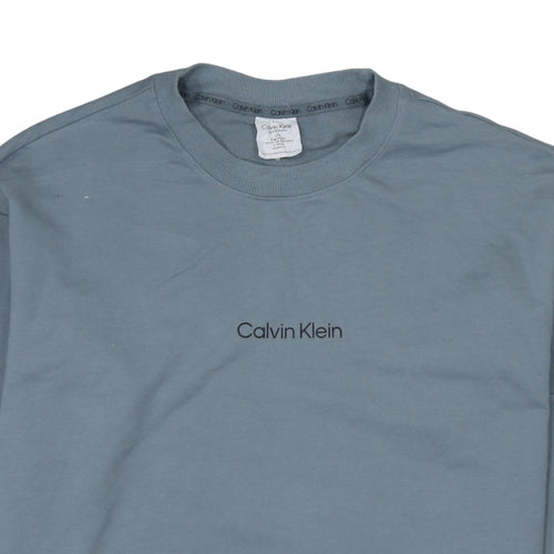 Calvin Klein Men's Blue Logo Crew Neck Cotton Sweatshirt L