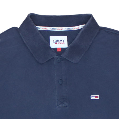 Tommy Jeans Men's Blue Cotton Polo Shirt L Regular Fit