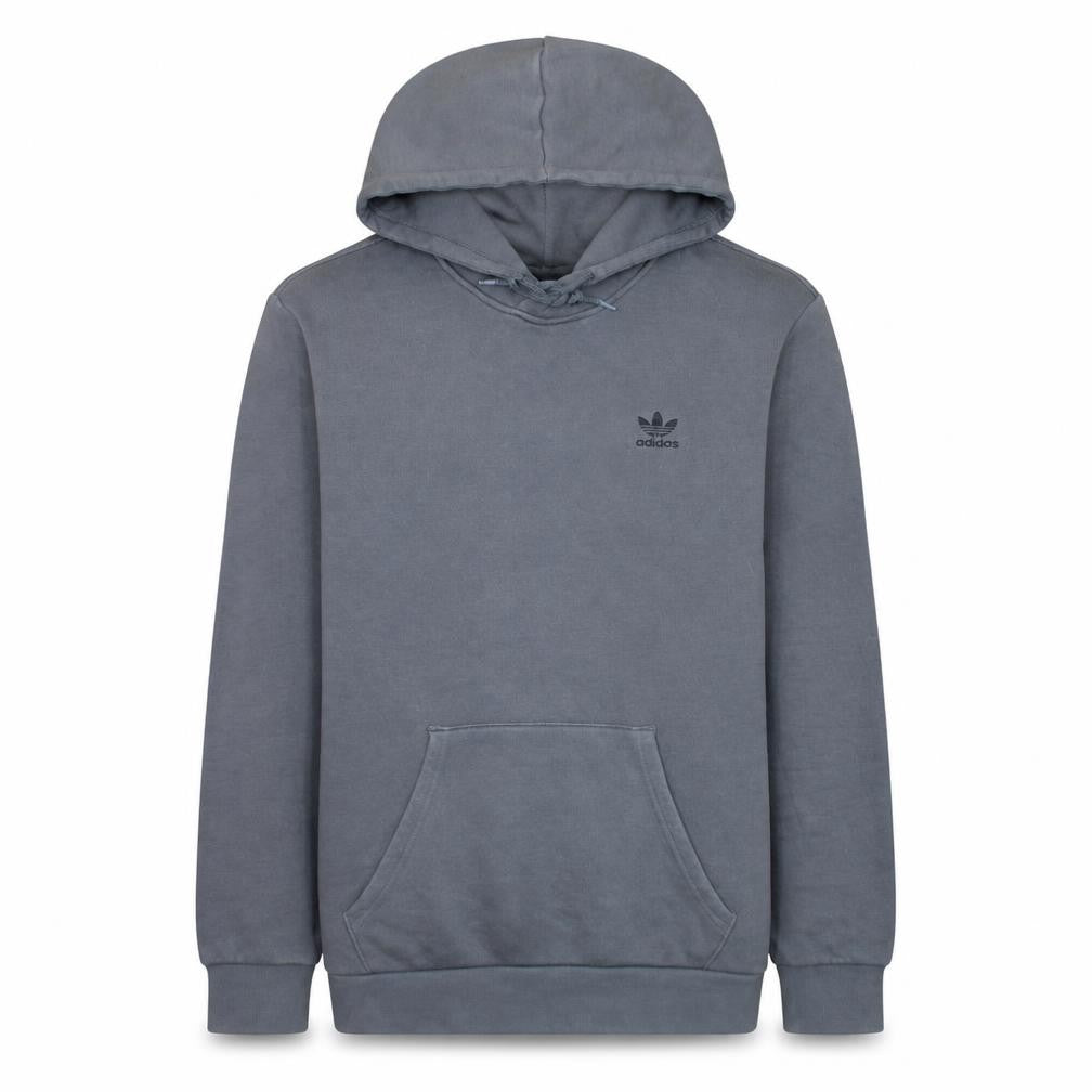 Front view of Adidas Men's Grey Pullover Hoodie, size M, Hooded Fleece Sweatshirt