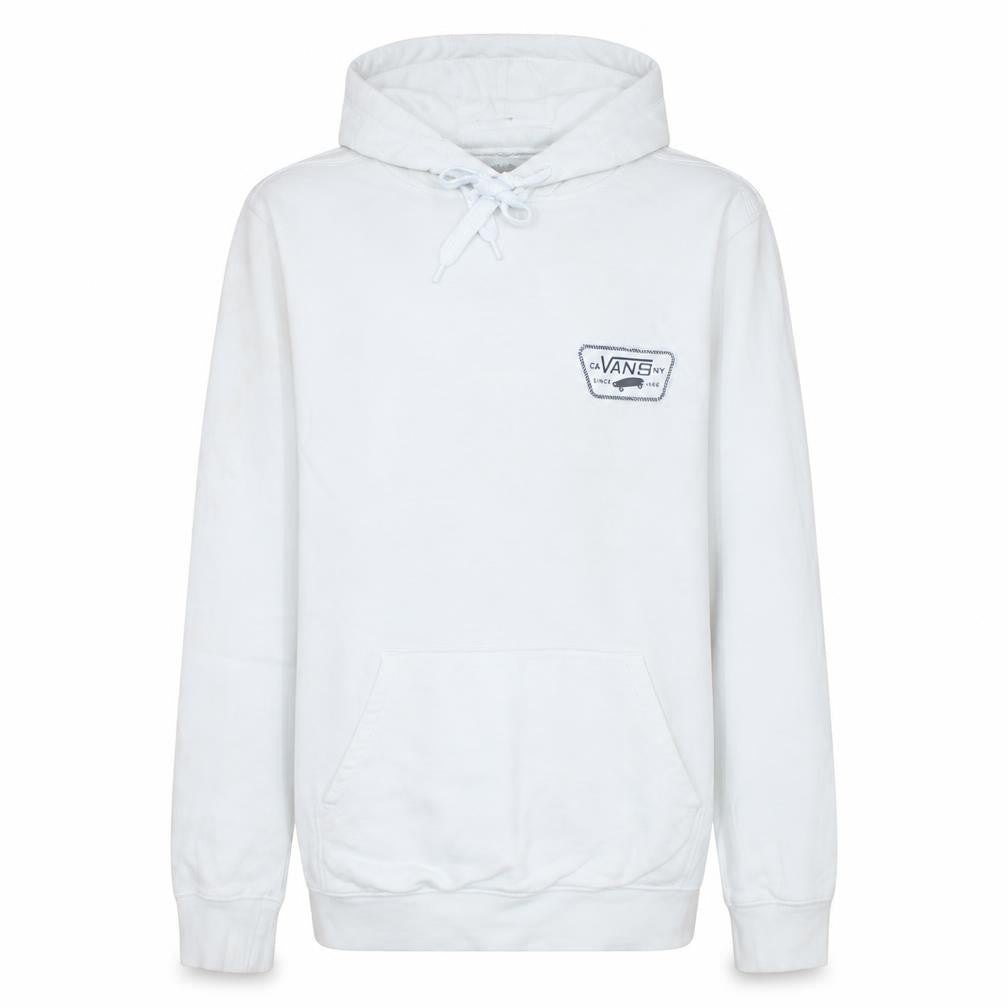 Front view of Vans Men's White Pullover Hoodie Small Graphic Logo Skate Style