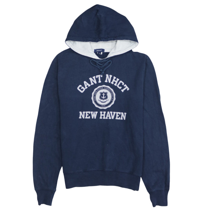Gant Men's Blue Pullover Hoodie M Embroidered Logo New Haven Cotton