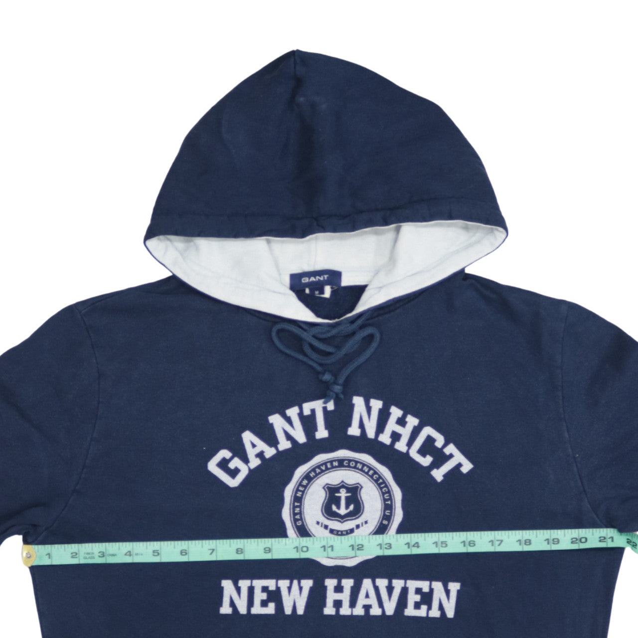 Gant Men's Blue Pullover Hoodie M Embroidered Logo New Haven Cotton