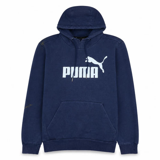 Front view of Puma men’s blue pullover hoodie s - graphic logo cotton blend