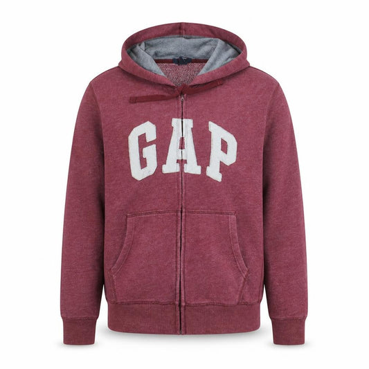 Front view of Gap Men's Red Full Zip Hoodie Small Fleece Graphic Logo Sweatshirt