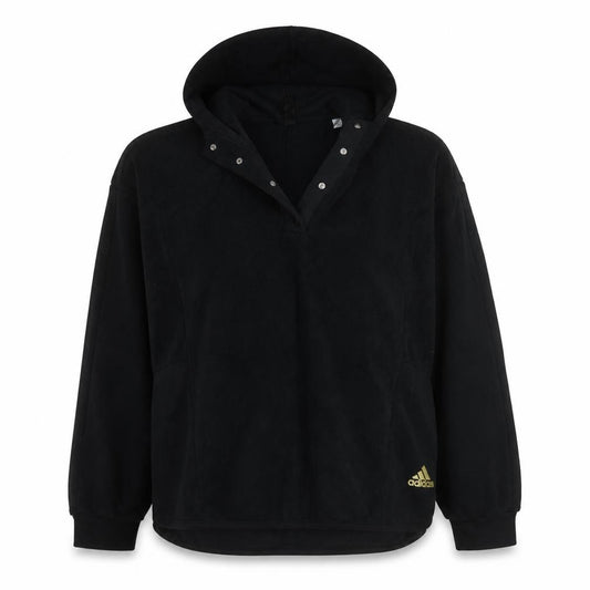 Front view of Adidas Women’s Black Fleece Pullover Hoodie, size M, Logo Detail