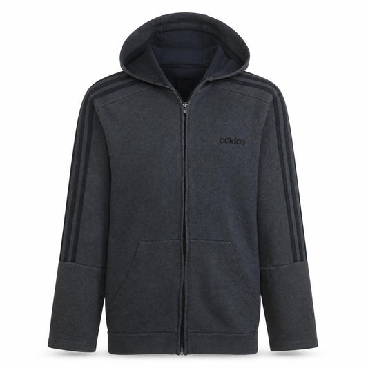 Front view of adidas Men Grey Full Zip Hoodie M Regular Fit Sportswear