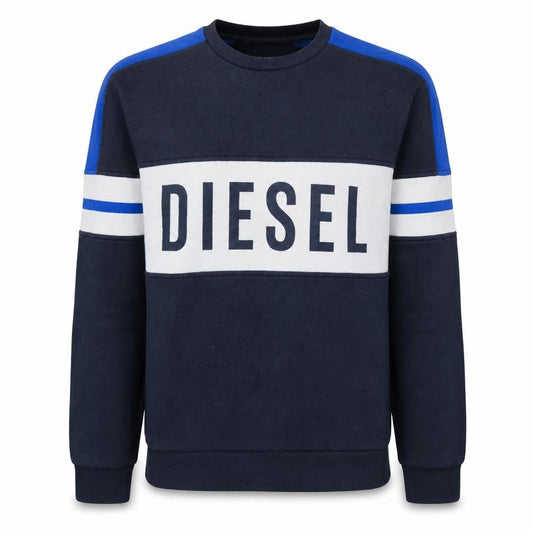 Front view of Diesel Men's Blue Logo Pullover Sweatshirt L Regular Fit