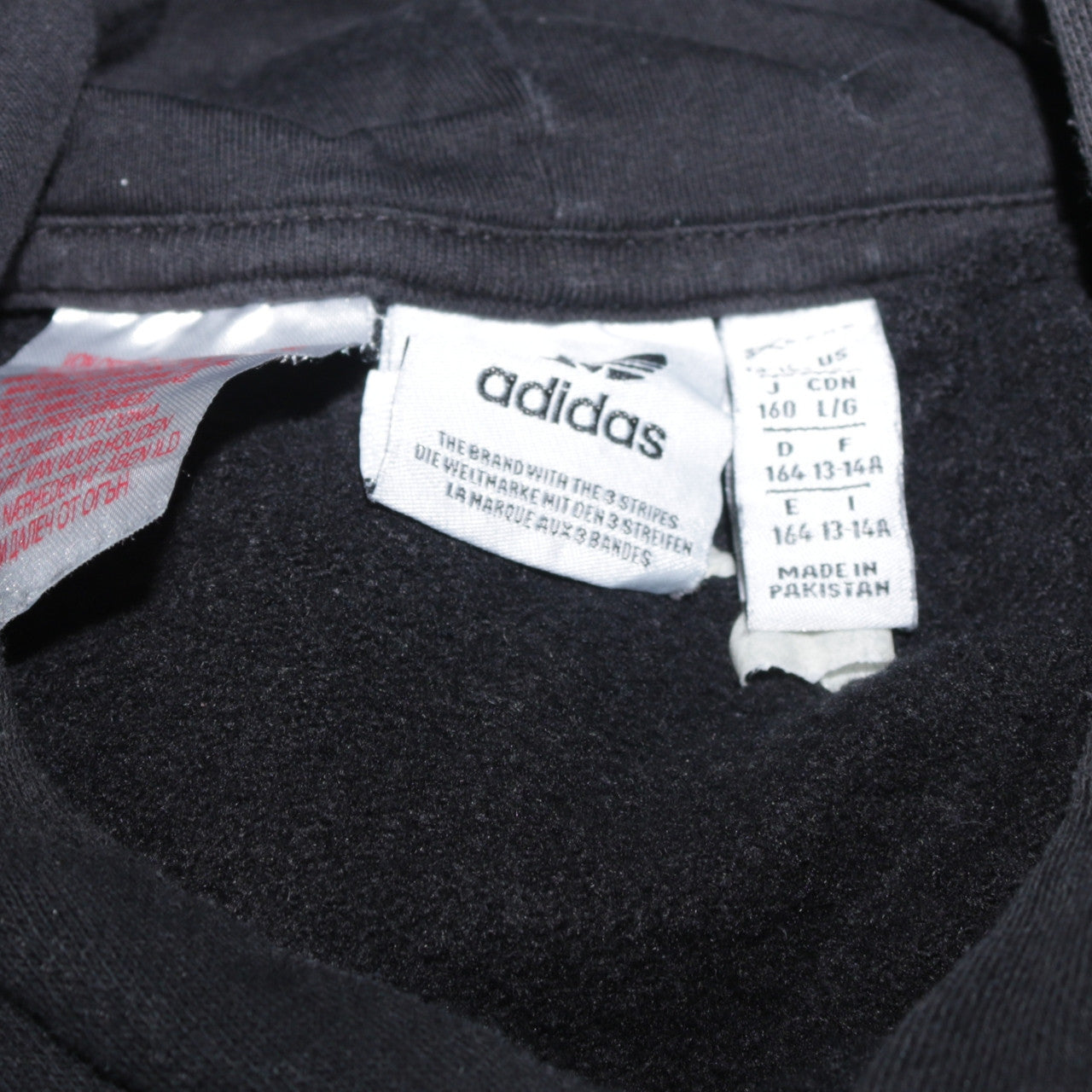 Adidas Boys Black Pullover Hoodie 13-14 Years Cotton Fleece Lined