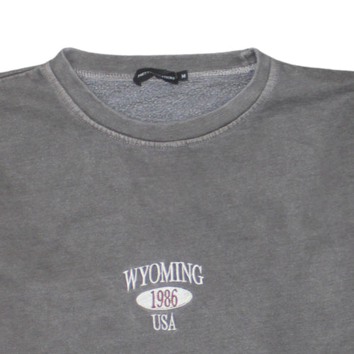 PrettyLittleThing Women Grey Pullover Sweatshirt Size M Wyoming 1986 USA Embroidered