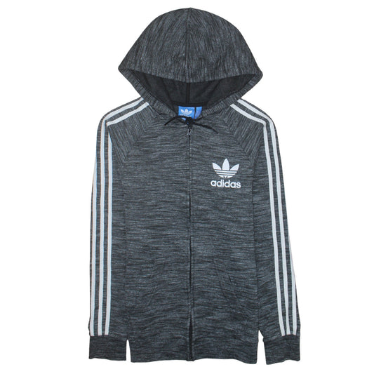 Adidas Men Grey Full Zip Hoodie Small Logo Sportswear Sweatshirt