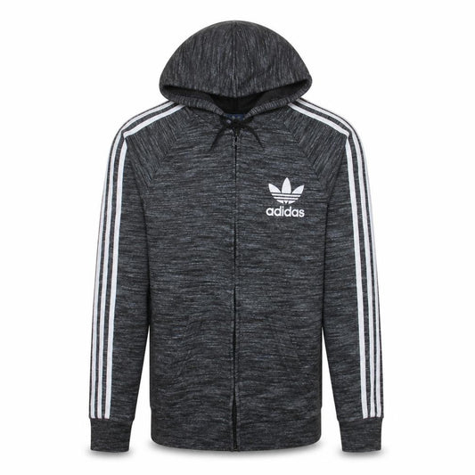 Front view of Adidas Men Grey Full Zip Hoodie Small Logo Sportswear Sweatshirt