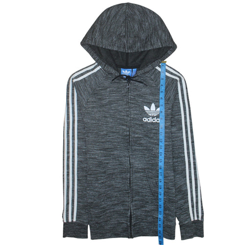 Adidas Men Grey Full Zip Hoodie Small Logo Sportswear Sweatshirt