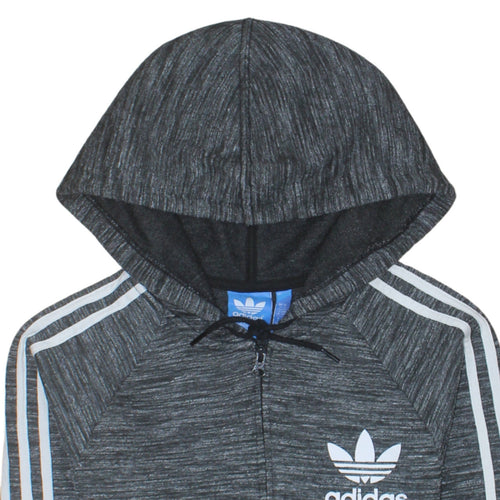 Adidas Men Grey Full Zip Hoodie Small Logo Sportswear Sweatshirt