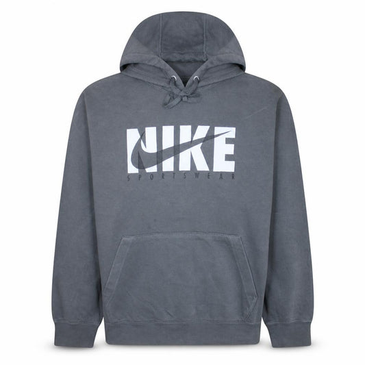 Front view of Nike Men's Grey XL Pullover Hoodie Sportswear Logo Fleece Sweatshirt