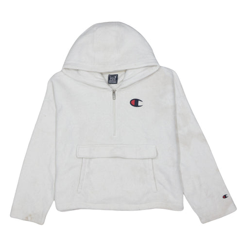 Champion Women’s White Medium 1/4 Zip Hoodie Fleece Logo JD Sports
