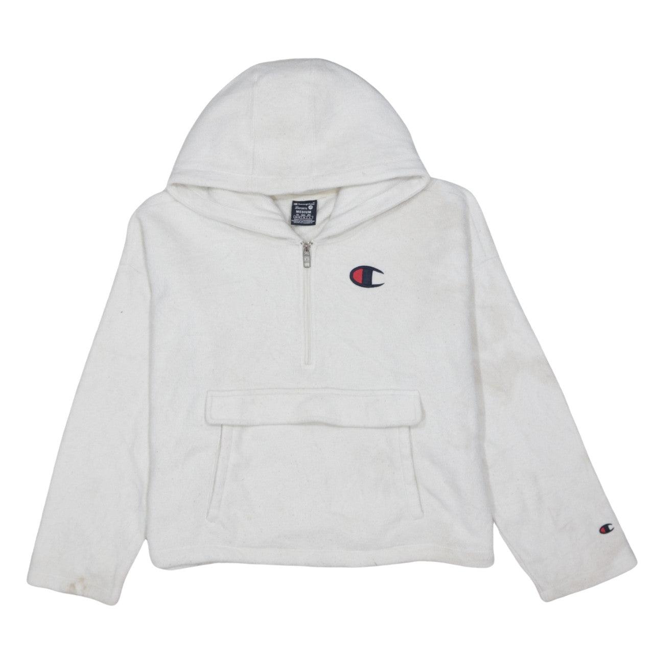 Champion Women’s White Medium 1/4 Zip Hoodie Fleece Logo JD Sports